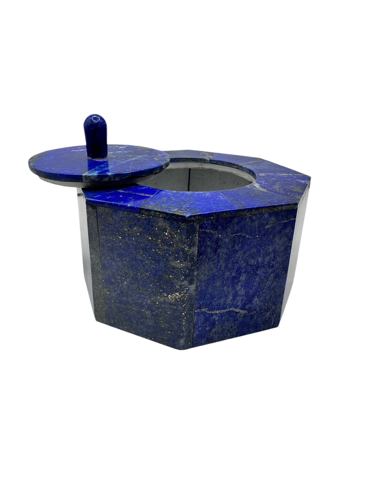 Lapis Lazuli Octagonal Canister with Lid – Royal Blue Stone (4.5” x 3.5”) | Handmade Afghan Gemstone Box