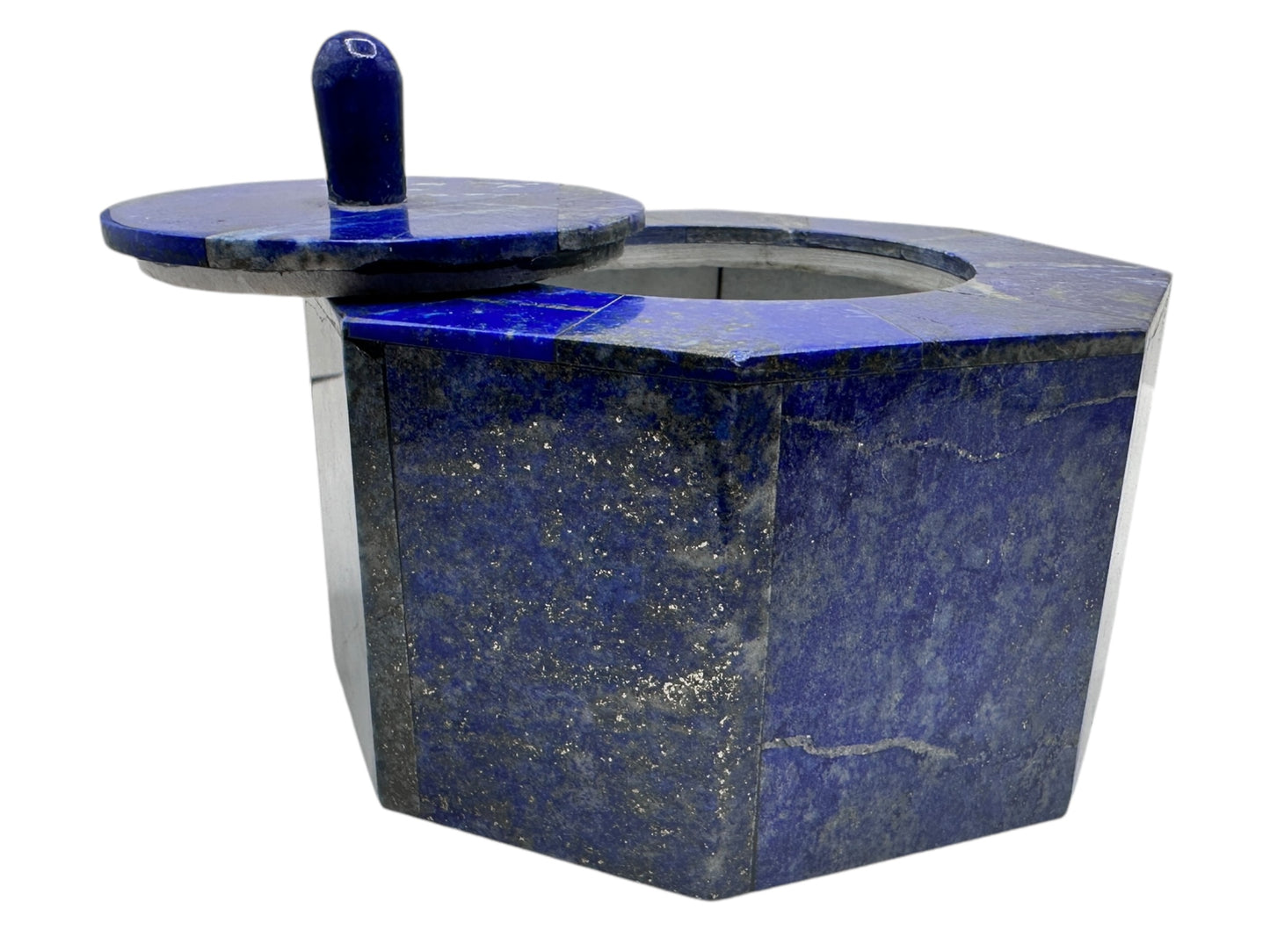 Lapis Lazuli Octagonal Canister with Lid – Royal Blue Stone (4.5” x 3.5”) | Handmade Afghan Gemstone Box