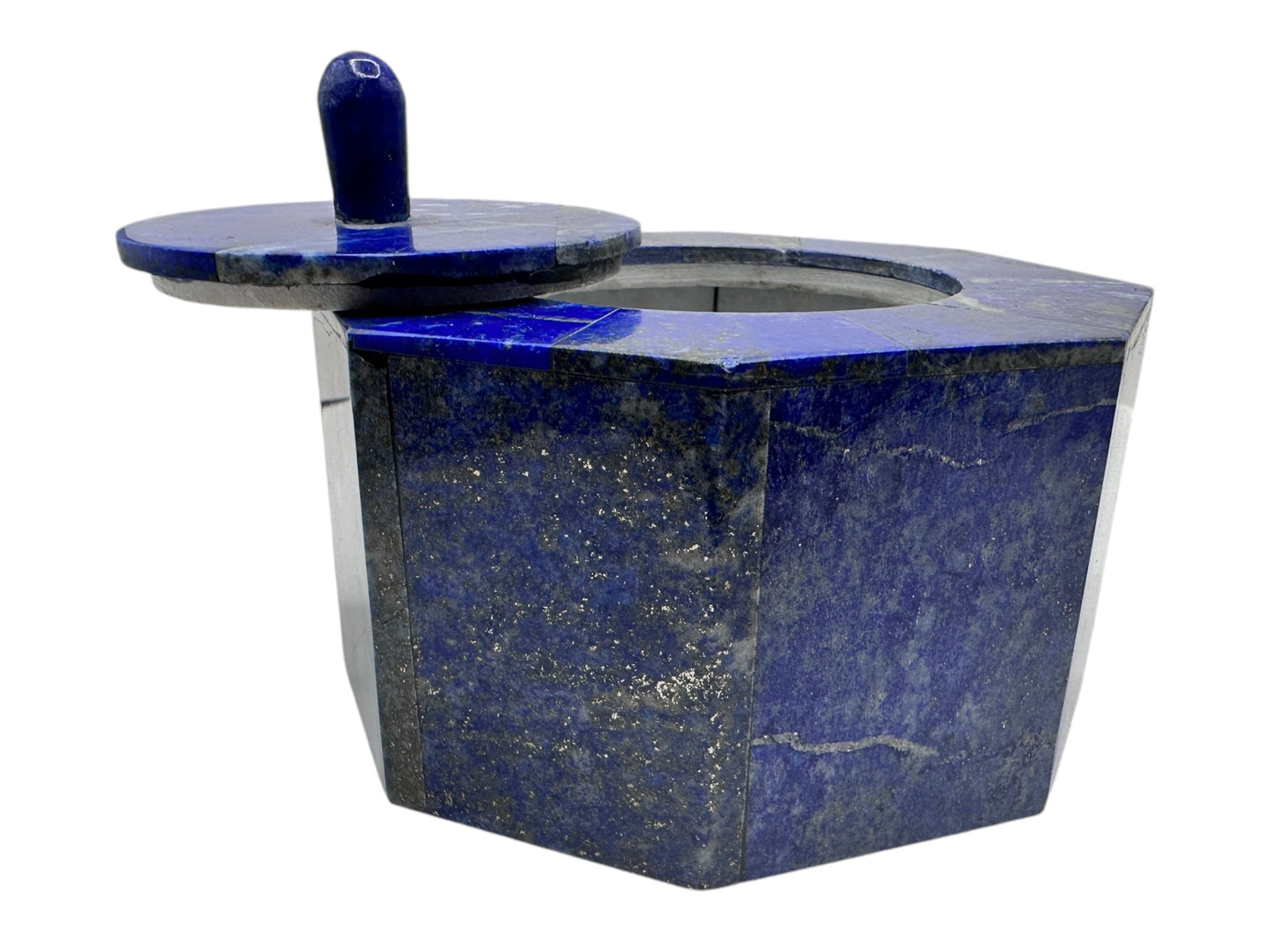 Lapis Lazuli Octagonal Canister with Lid – Royal Blue Stone (4.5” x 3.5”) | Handmade Afghan Gemstone Box