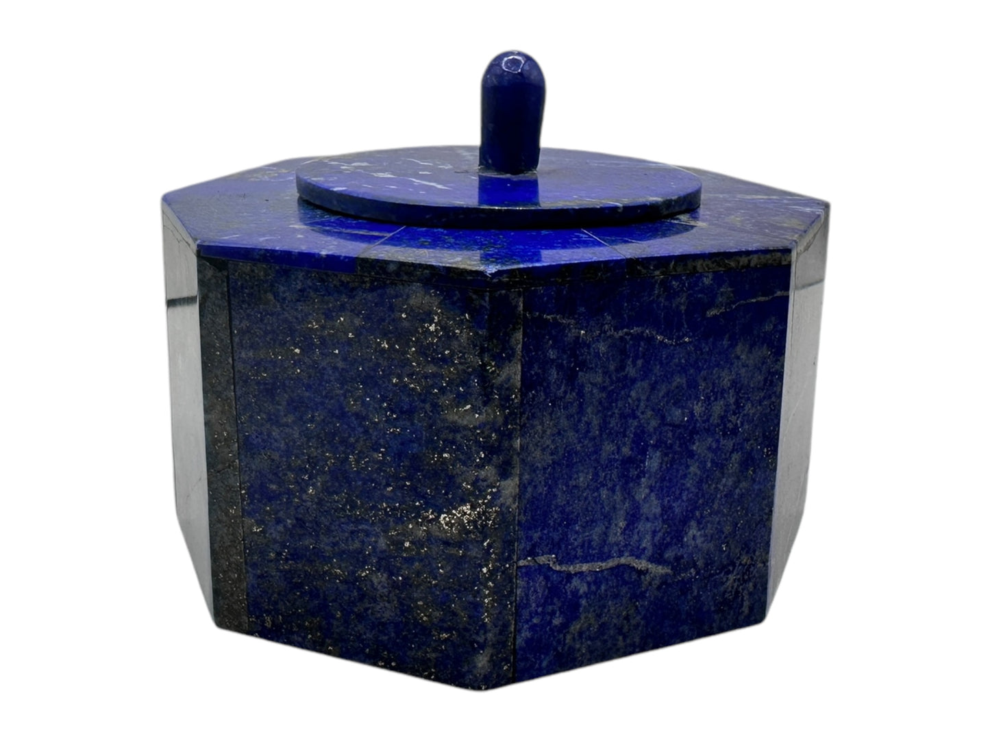 Lapis Lazuli Octagonal Canister with Lid – Royal Blue Stone (4.5” x 3.5”) | Handmade Afghan Gemstone Box